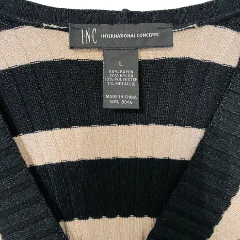 INC International Concepts Black & Gold Striped Figure Flattering Sweater