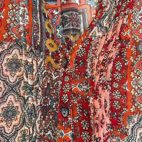 Westport Women’s XL Red Paisley Multiple Pattern Short Sleeve Peasant Blouse.