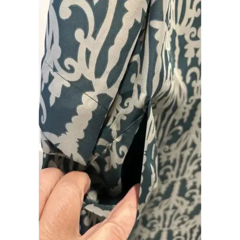 Fossil  Womens Dress 3/4 Sleeve‎ Geometric Ikat Boho Mini Teal Size Large Pockets