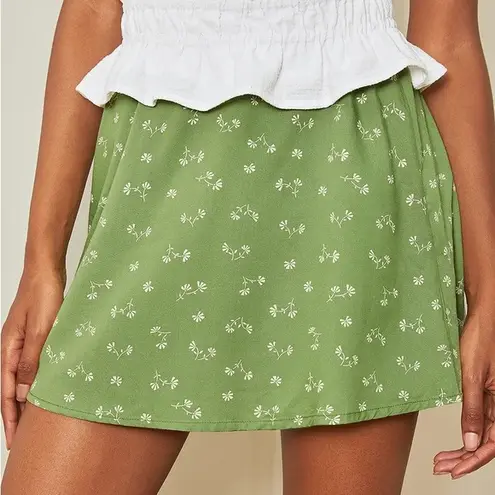 Billabong Crossroads Green Floral High-Waisted Mini Skirt