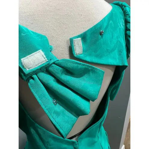 Alfred Angelo Vtg 80s Dance Allure Dress S Green Taffeta Cutout Bow Hi Lo Prom Cosplay Retro