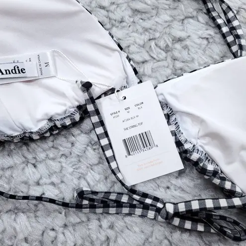 ANDIE  Swim The String Bikini Top Size Medium Black White Gingham Check