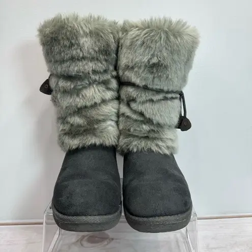 JustFab Gray Faux Suede Winter Boots with Faux Fur Shaft Size 6