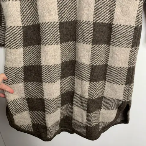 360 SWEATER Indigo Plaid Midi Shirt Dress In Mocaquinoa Small Alpaca Wool Brown