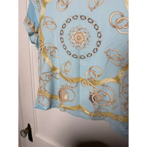 J. McLaughlin Blue Gold Catalina Cloth Equestrian Chain Short Sleeve Top M