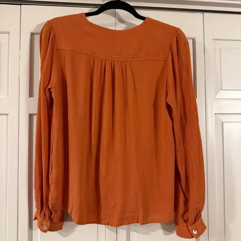 Garnet Hill orange crepe button front blouse size small