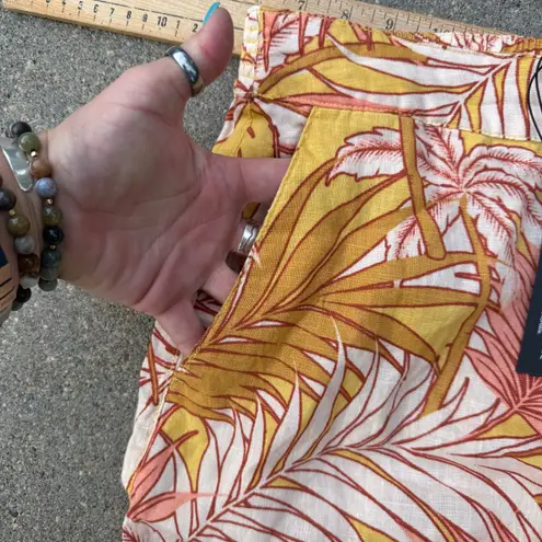 Tahari Linen Wide Leg Crop Pants Tropical Palm Leaf Yellow Pink Linen XL NWT