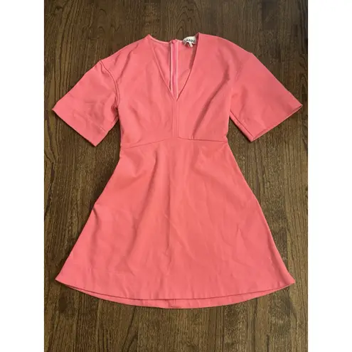 Ganni V-neck Flared Pink Stretch A-line Mini Dress EU 36 US 6 M Org $395