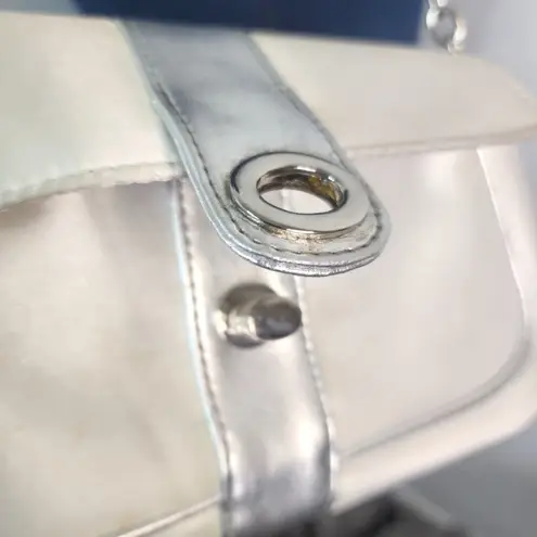 Avon Products Silver Satin Clutch Bag with Chain Shoulder Strap