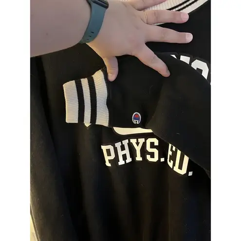 Champion  Phys. Ed. Reverse Weave Black and White Collegiate Crewneck Sweatshirt