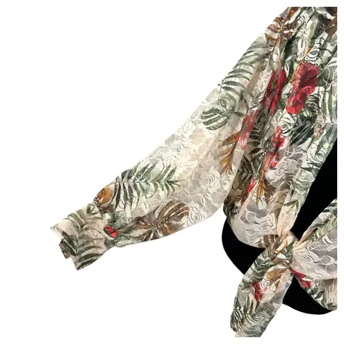 Ember Sheer Tropical Tie Front Oversized Topper Layer Blouse Medium NEW