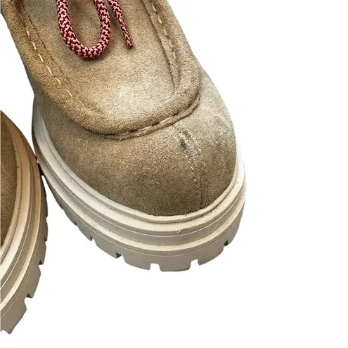 Pilcro Anthropologie Suede Leather Lace Up Boots Lug Sole Platform Tan Size 9.5