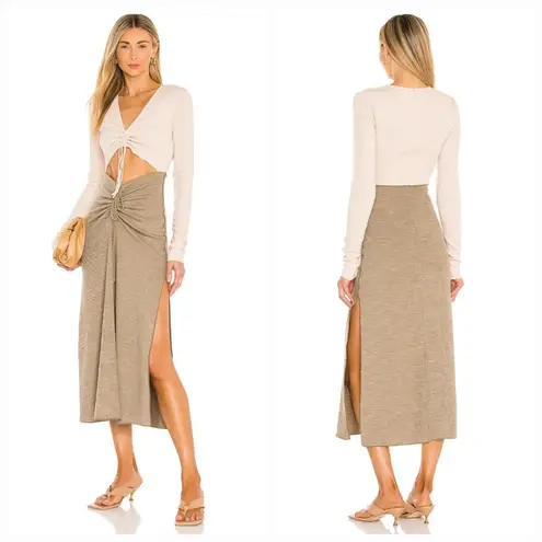 Song of Style Ezra Midi Dress in Ivory & Green Small