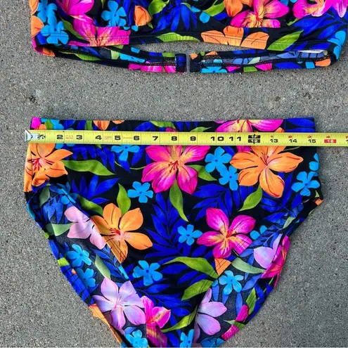 Catalina VTG 90s neon hibiscus tropical floral high rise halter swim bikini 1X