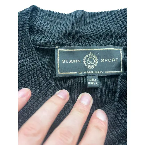 St. John Sport Ribbed Knit Mock Neck Long Sleeve Sweater Top Made in USA Black Size L