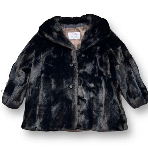 Vintage 60s Tissavel Faux Mink Swing Coat Dark Brown Plush XL Elegant Winter