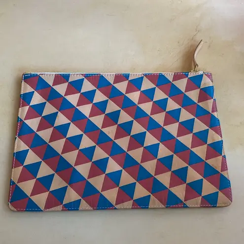 Clare V. Leather Clutch/Leather Geometric Pattern “CHARMANT CHARMANT” Red Blue
