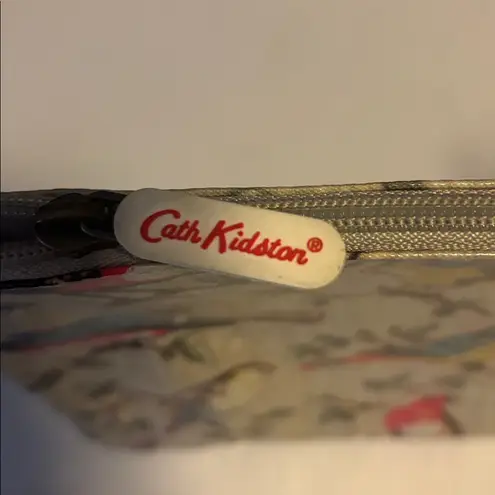 Cath Kidston Floral Bird Patent Leather Pouch Zip Closure Cream and Red Blue