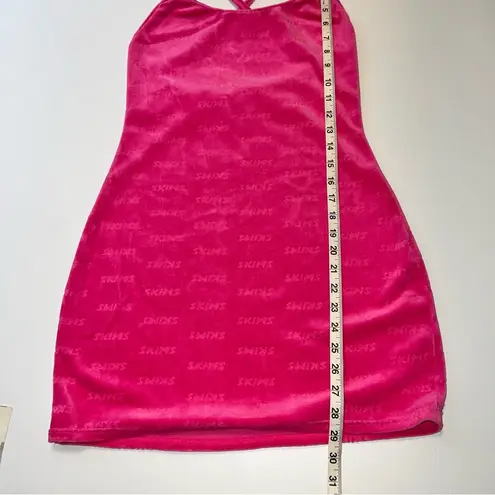 SKIMS KIM KARDASHIAN Hot Pink Velour Logo Mini Dress
