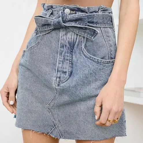 We The Free Free People East of Eden Medium Wash Denim Belted Mini Skirt US 25 EUC