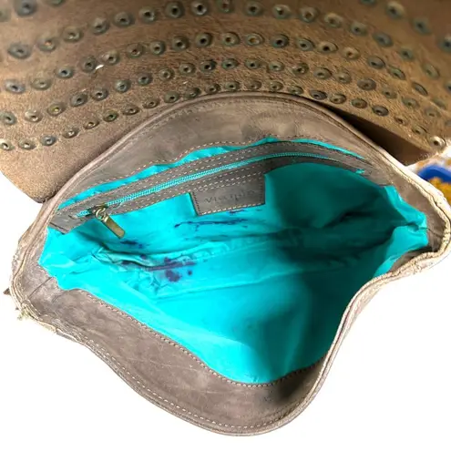 Via Mia Distressed Leather Brown Studded Crossbody Purse