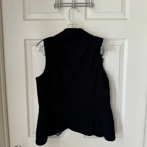 Cache Vintage  Black Open Front Vest With Silk Ruffle Lined Size 8