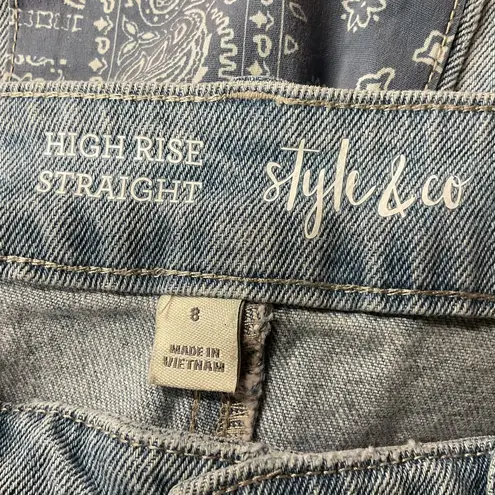 Style & Co  Women's Vintage Straight Mom Jeans‎ Size 8 Bandana Roses Cropped