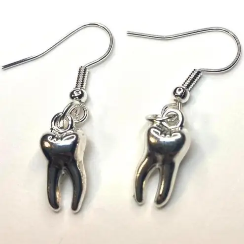Handmade Vintage Gothic Silver tooth earrings , Y2K Grunge Boho drop and dangle earrings