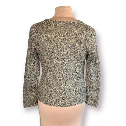 Sigrid Olsen  Cardigan Sweater Hand Knitted Open Front Long Sleeves Metallic Silk