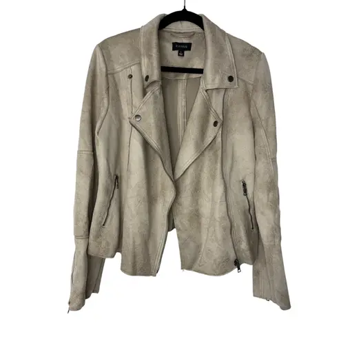 Evereve Marren Faux Suede Moto Jacket L Taupe Asymmetric Zip Soft Neutral