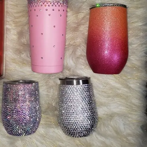 Bling Tumbler Cup Wine Rhinestoned Silver