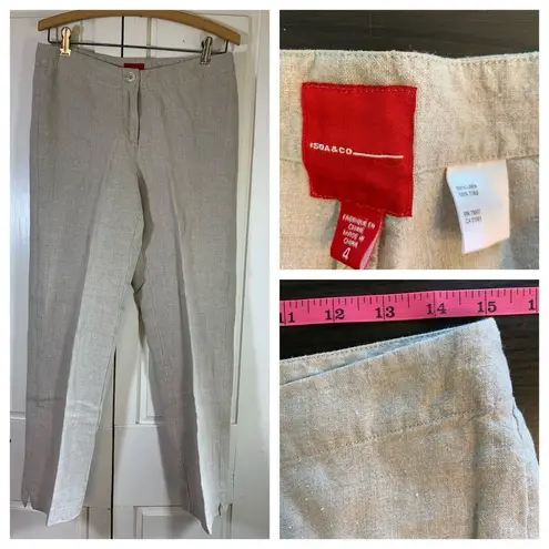 Isda & Co Linen Pants Women 4 Khaki Neutral Beige Chic Office Minimalist Basic Tan