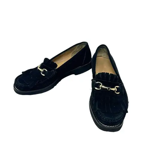 275 Central Loafer Flat Shoes 3208 Gold Hardware Fringe Suede Black Size US 8