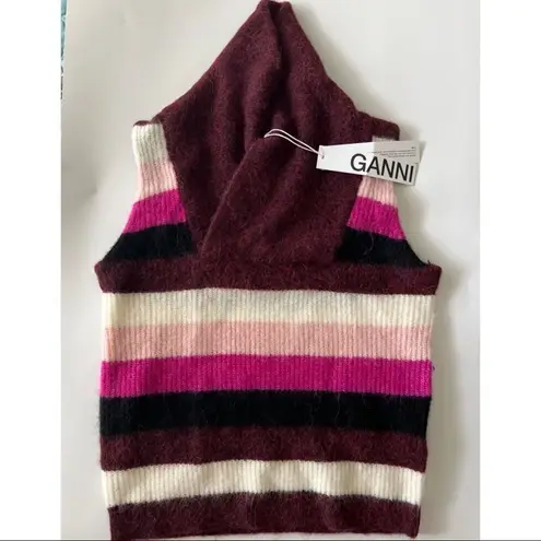 Ganni NWT Striped Colorblock Wool Knit Sweater Top Purple Small