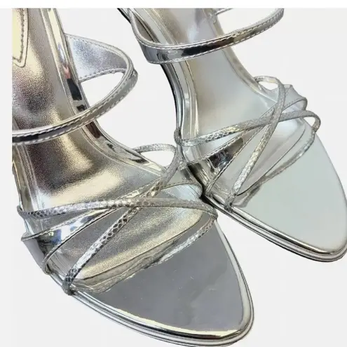 ZARA NWT  Metallic Silver Strappy High Heel Sandals 3355/110 EU 41 US 10