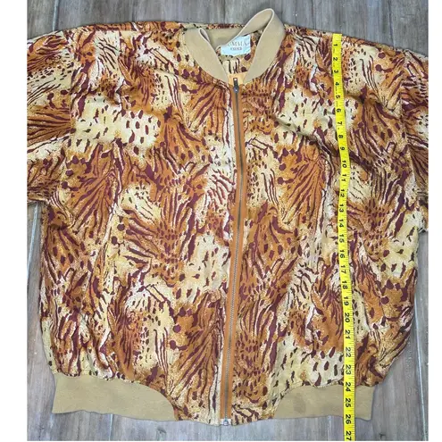 SUMMA SILK Silk Bomber Jacket Vintage Safari Print 90s artsy maximalist Boho Brown Size XL