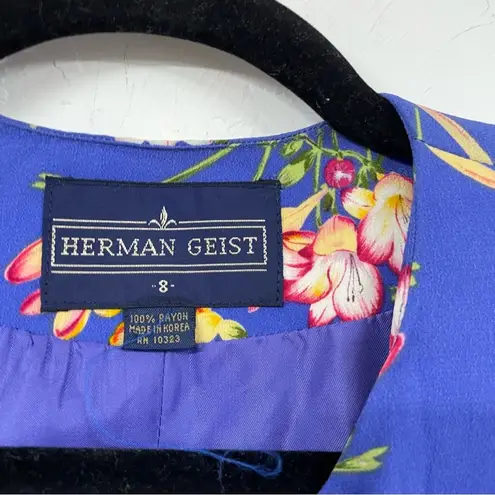Vintage Herman Geist Blue Floral Print Blazer & Maxi Dress 2 Piece Matching Set Size 8