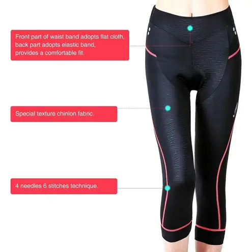 3/4 Padded Women Cycling Tights Ladies Bike Riding Shorts Wear Strech Black Sz M Size M
