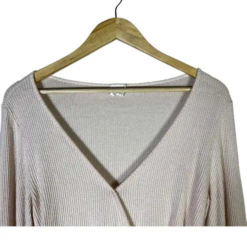 Peach Love California Peach Love Ribbed Wrap Tie Crop Top Womens L Blush Pink Romantic Coquette