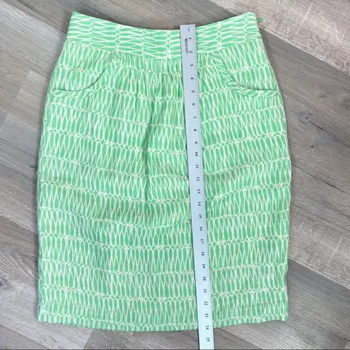 Boden Pintuck Printed Linen Skirt Green Ivory 6 Knee Length Green