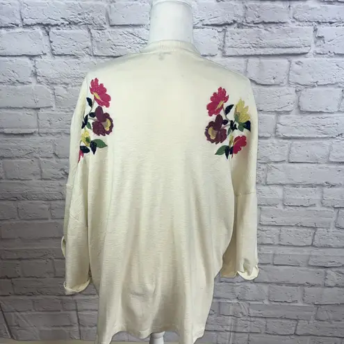 Hannah Women's Creme Boho Casual Floral Embroidered Cardigan Size Medium Tan