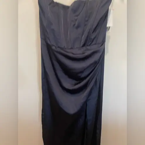 After Six Strapless Topstitched Corset Satin Maxi Dress Size 12 Blue