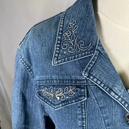 Alfred Dunner Petite Denim Jacket Embellished Button Front Size 16P