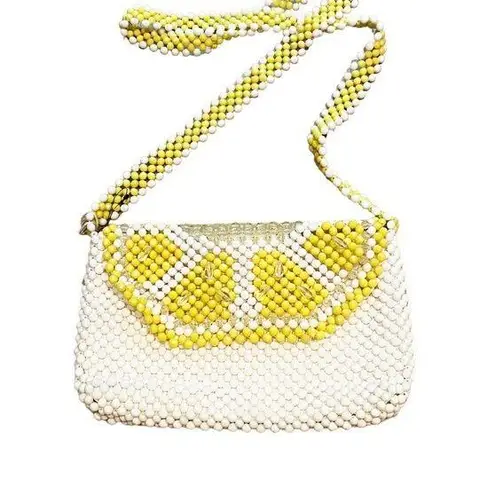 BOUFFANTS and BROKEN HEARTS Kendra Bag Dandy Lemon Beaded Crossbody Purse White