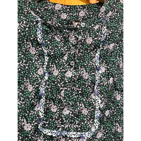 J.Crew  Liberty Fabric Floral Ruffle Trim Blouse Long Sleeve Top Green Pink S