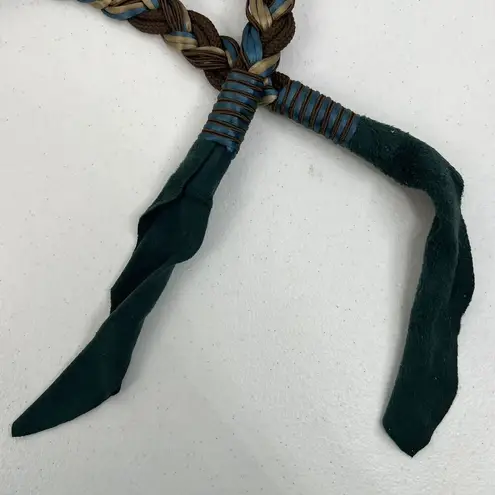 Vintage Wrap Belt Suede Leather One Size Teal Brown Braided Boho 90’s Y2K Blue