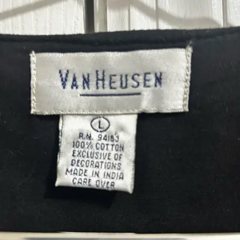 Van Heusen Vintage Black Suede Floral Embroidered Vest Size Large EUC