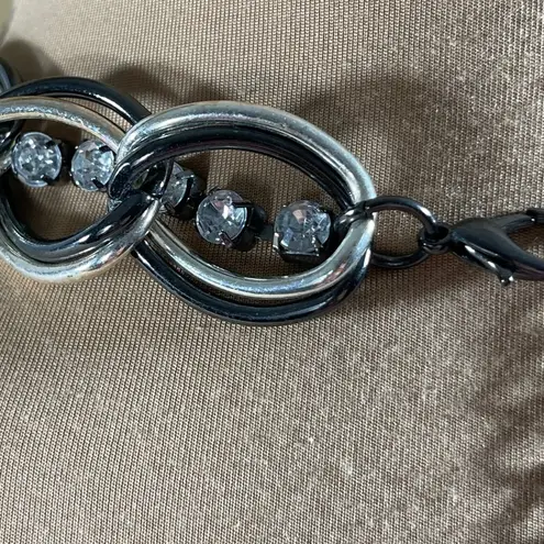 None Braided Choker Necklace Black Silver Rhinestone Chunky Statement