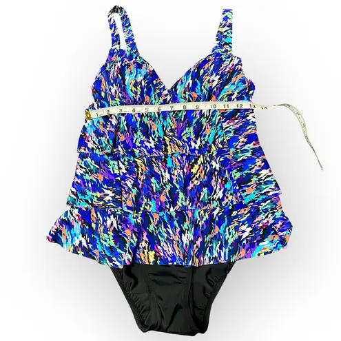 Swim Solutions Fauxkini Triple Tier One Piece Swimsuit Blue Purple Sz 8 NWT