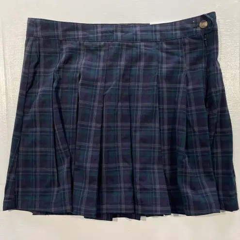 American Eagle New  Plaid Pleated Skirt Navy Blue Size 14